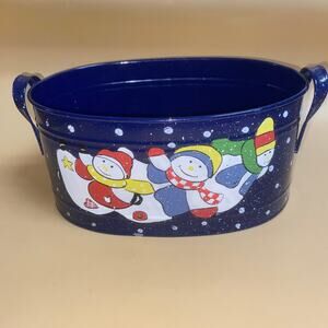 Vintage Snowman Winter Holiday Christmas Metal Tin Home Decor Container